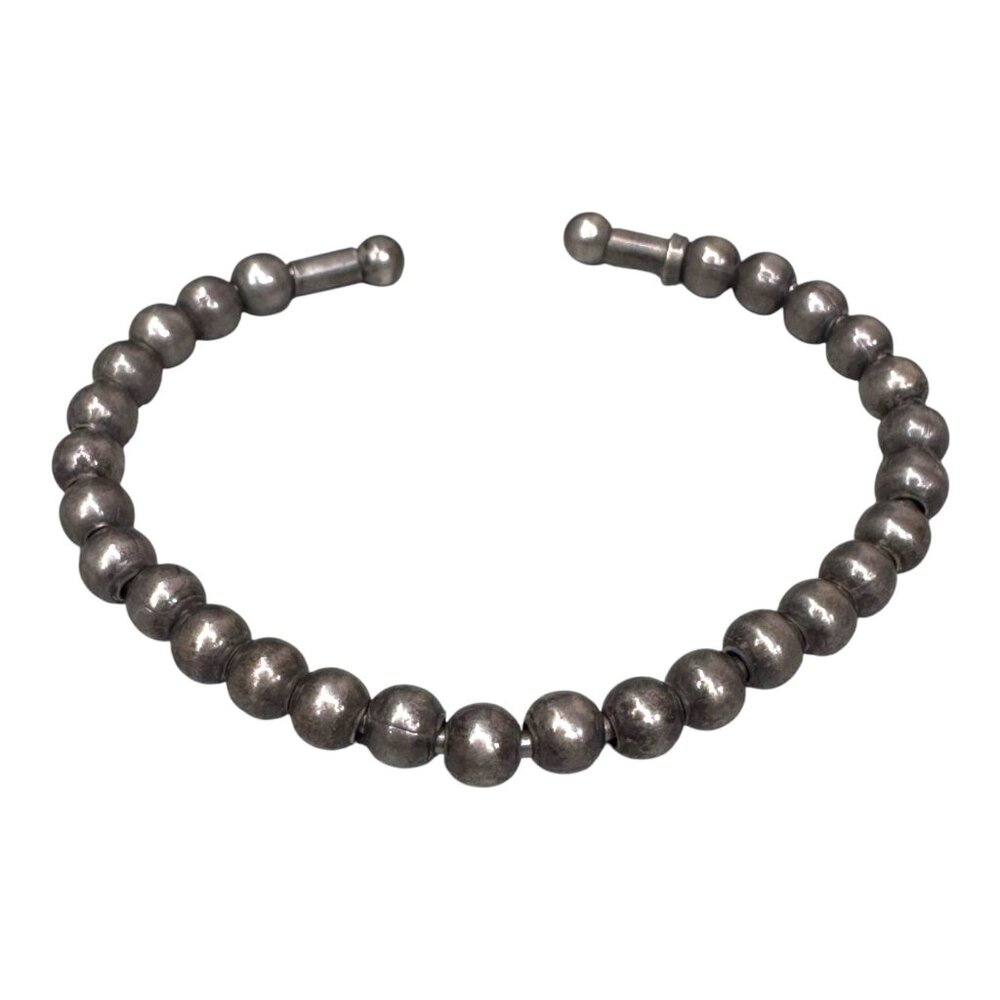 Vintage Mexico Ball Bead Sterling Silver 925 Beaded Bracelet Cuff 7.5" Modernist